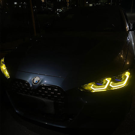 BMW G80/G81/G82/G83 M3 & M4 YELLOW ADAPTIVE DRL MODULE SET (2021-2025)-DRL-CT CARBON-CT Carbon - High-quality carbon fiber and gloss black aerodynamic parts for premium sports and luxury vehicles.
