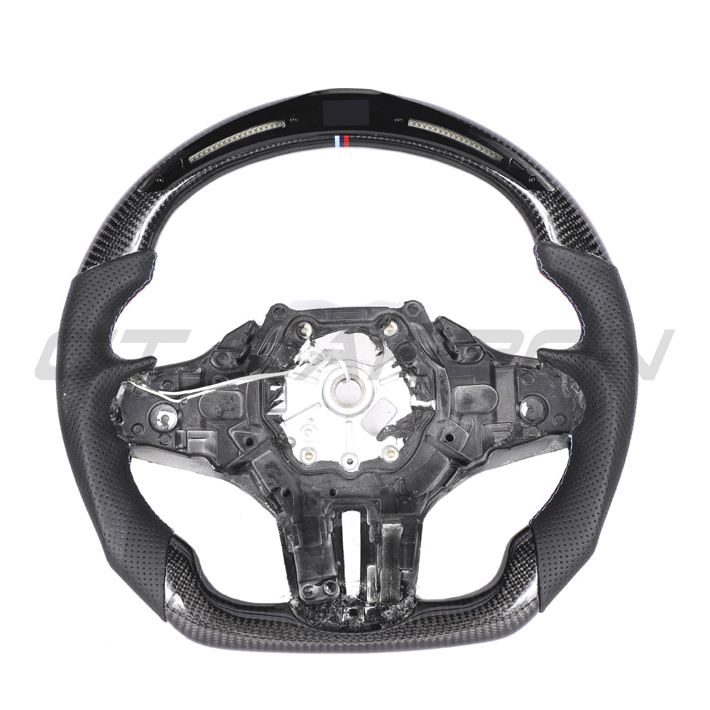 BMW GXX CARBON FIBRE / LEATHER / LED FLAT BOTTOM CUSTOM STEERING WHEEL-Custom Steering Wheels-CT CARBON-CT Carbon - High-quality carbon fiber and gloss black aerodynamic parts for premium sports and luxury vehicles.