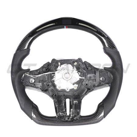 BMW GXX CARBON FIBRE / LEATHER / LED FLAT BOTTOM CUSTOM STEERING WHEEL-Custom Steering Wheels-CT CARBON-CT Carbon - High-quality carbon fiber and gloss black aerodynamic parts for premium sports and luxury vehicles.