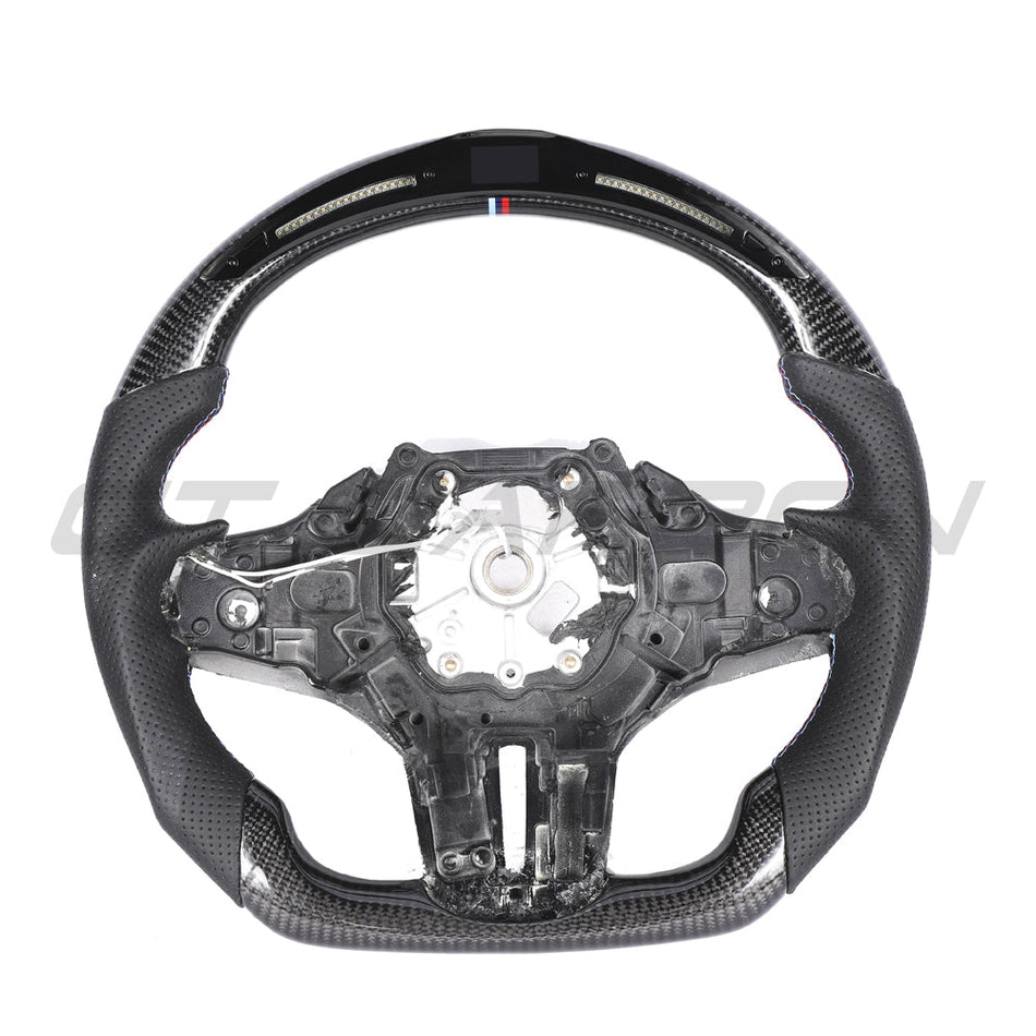 BMW GXX CARBON FIBRE / LEATHER / LED FLAT BOTTOM CUSTOM STEERING WHEEL-Custom Steering Wheels-CT CARBON-CT Carbon - High-quality carbon fiber and gloss black aerodynamic parts for premium sports and luxury vehicles.