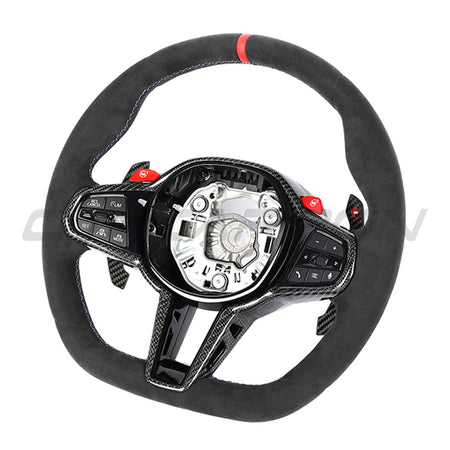 BMW GXX LCI ALCANTARA FLAT BOTTOM CUSTOM STEERING WHEEL-Custom Steering Wheels-CT CARBON-CT Carbon - High-quality carbon fiber and gloss black aerodynamic parts for premium sports and luxury vehicles.