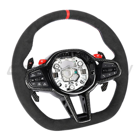 BMW GXX LCI ALCANTARA FLAT BOTTOM CUSTOM STEERING WHEEL-Custom Steering Wheels-CT CARBON-CT Carbon - High-quality carbon fiber and gloss black aerodynamic parts for premium sports and luxury vehicles.
