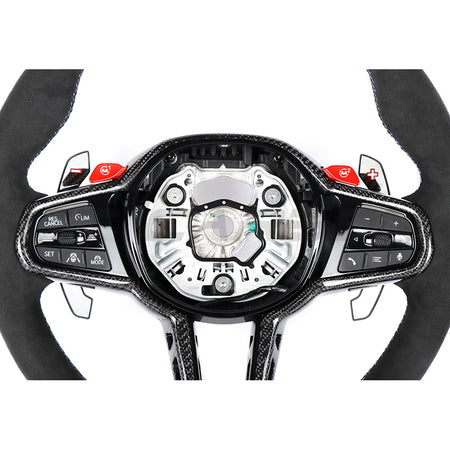 BMW GXX LCI ALCANTARA FLAT BOTTOM CUSTOM STEERING WHEEL-Custom Steering Wheels-CT CARBON-CT Carbon - High-quality carbon fiber and gloss black aerodynamic parts for premium sports and luxury vehicles.