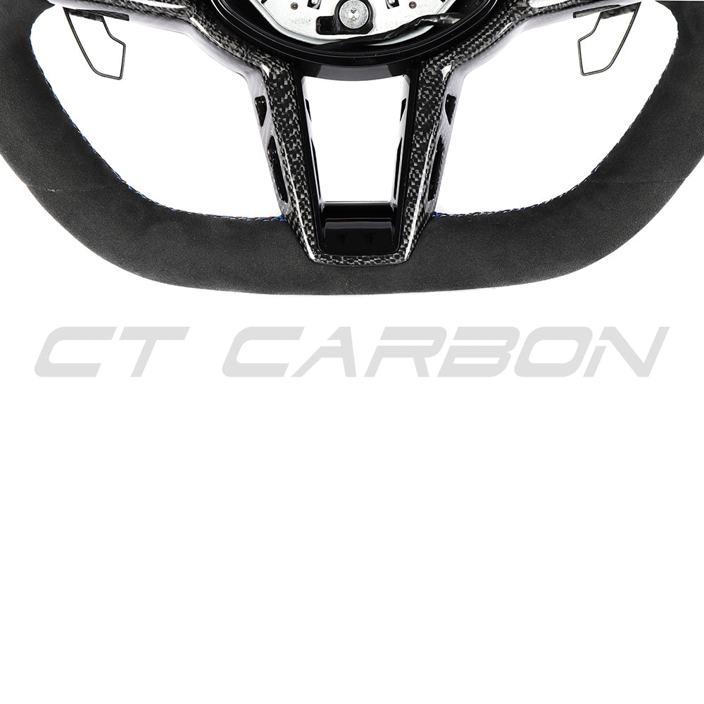 BMW GXX LCI ALCANTARA FLAT BOTTOM CUSTOM STEERING WHEEL-Custom Steering Wheels-CT CARBON-CT Carbon - High-quality carbon fiber and gloss black aerodynamic parts for premium sports and luxury vehicles.