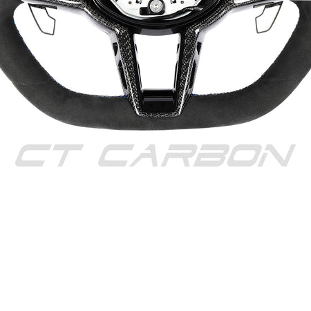 BMW GXX LCI ALCANTARA FLAT BOTTOM CUSTOM STEERING WHEEL-Custom Steering Wheels-CT CARBON-CT Carbon - High-quality carbon fiber and gloss black aerodynamic parts for premium sports and luxury vehicles.