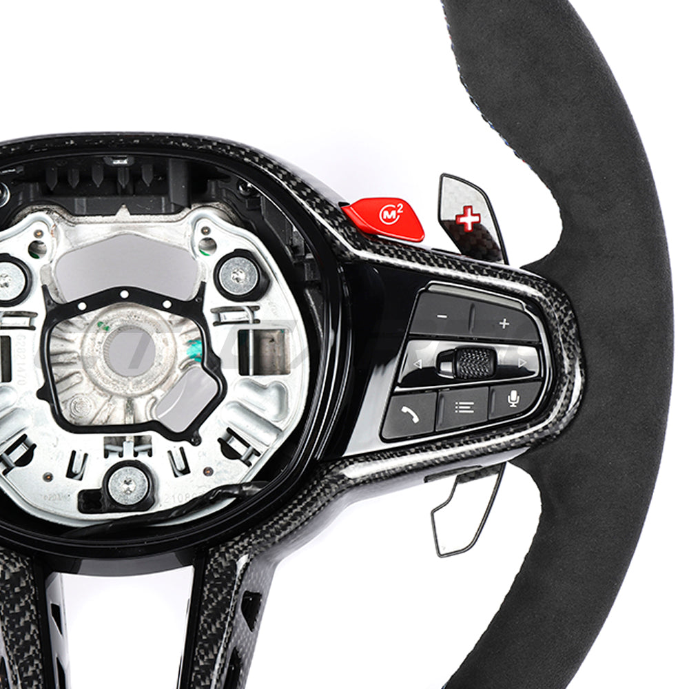 BMW GXX LCI ALCANTARA FLAT BOTTOM CUSTOM STEERING WHEEL-Custom Steering Wheels-CT CARBON-CT Carbon - High-quality carbon fiber and gloss black aerodynamic parts for premium sports and luxury vehicles.
