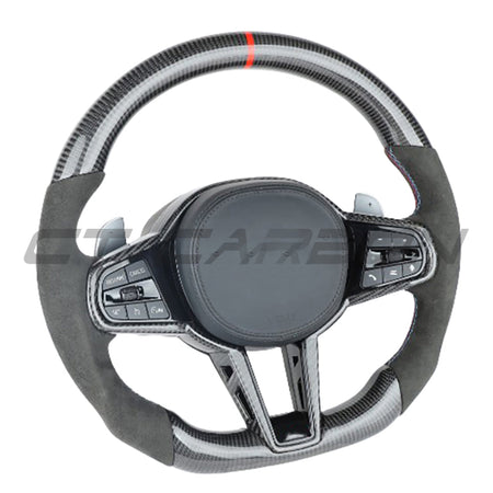 BMW GXX LCI CARBON FIBRE / ALCANTARA FLAT BOTTOM CUSTOM STEERING WHEEL-Custom Steering Wheels-CT CARBON-CT Carbon - High-quality carbon fiber and gloss black aerodynamic parts for premium sports and luxury vehicles.