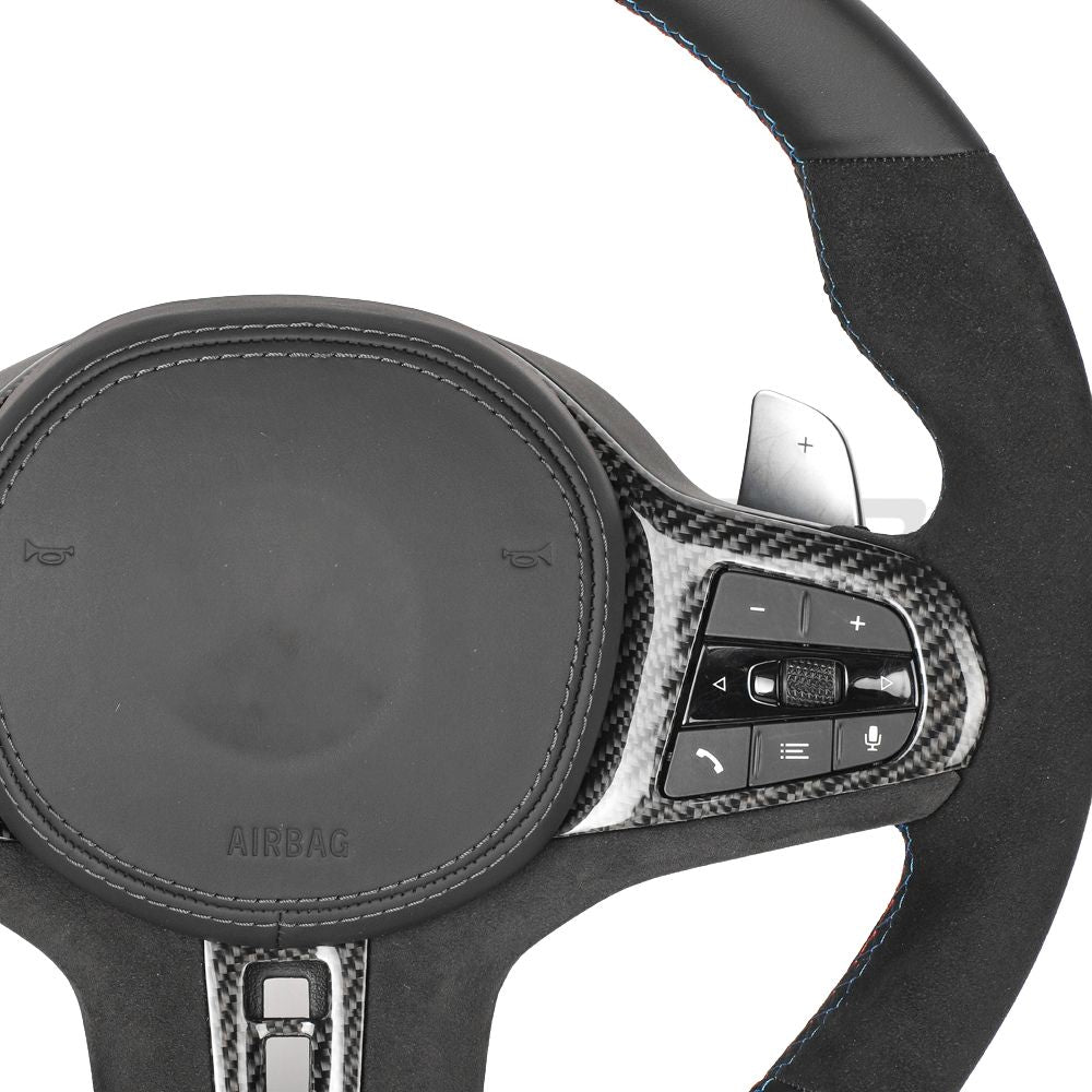 BMW Gxx ALCANTARA/LEATHER FLAT BOTTOM CUSTOM STEERING WHEEL-Custom Steering Wheels-CT CARBON-CT Carbon - High-quality carbon fiber and gloss black aerodynamic parts for premium sports and luxury vehicles.