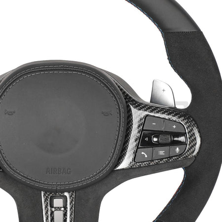 BMW Gxx ALCANTARA/LEATHER FLAT BOTTOM CUSTOM STEERING WHEEL-Custom Steering Wheels-CT CARBON-CT Carbon - High-quality carbon fiber and gloss black aerodynamic parts for premium sports and luxury vehicles.