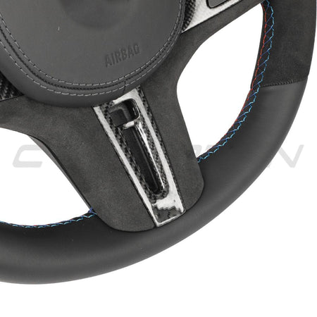 BMW Gxx ALCANTARA/LEATHER FLAT BOTTOM CUSTOM STEERING WHEEL-Custom Steering Wheels-CT CARBON-CT Carbon - High-quality carbon fiber and gloss black aerodynamic parts for premium sports and luxury vehicles.