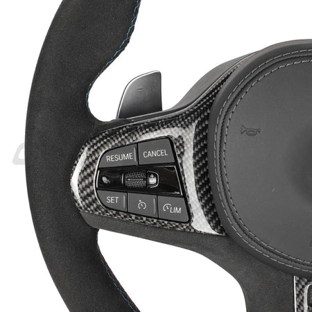 BMW Gxx ALCANTARA/LEATHER FLAT BOTTOM CUSTOM STEERING WHEEL-Custom Steering Wheels-CT CARBON-CT Carbon - High-quality carbon fiber and gloss black aerodynamic parts for premium sports and luxury vehicles.