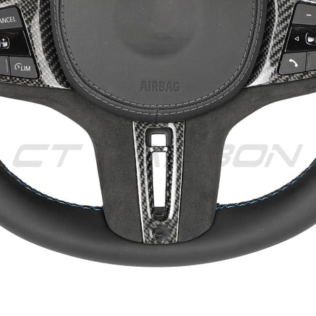 BMW Gxx ALCANTARA/LEATHER FLAT BOTTOM CUSTOM STEERING WHEEL-Custom Steering Wheels-CT CARBON-CT Carbon - High-quality carbon fiber and gloss black aerodynamic parts for premium sports and luxury vehicles.