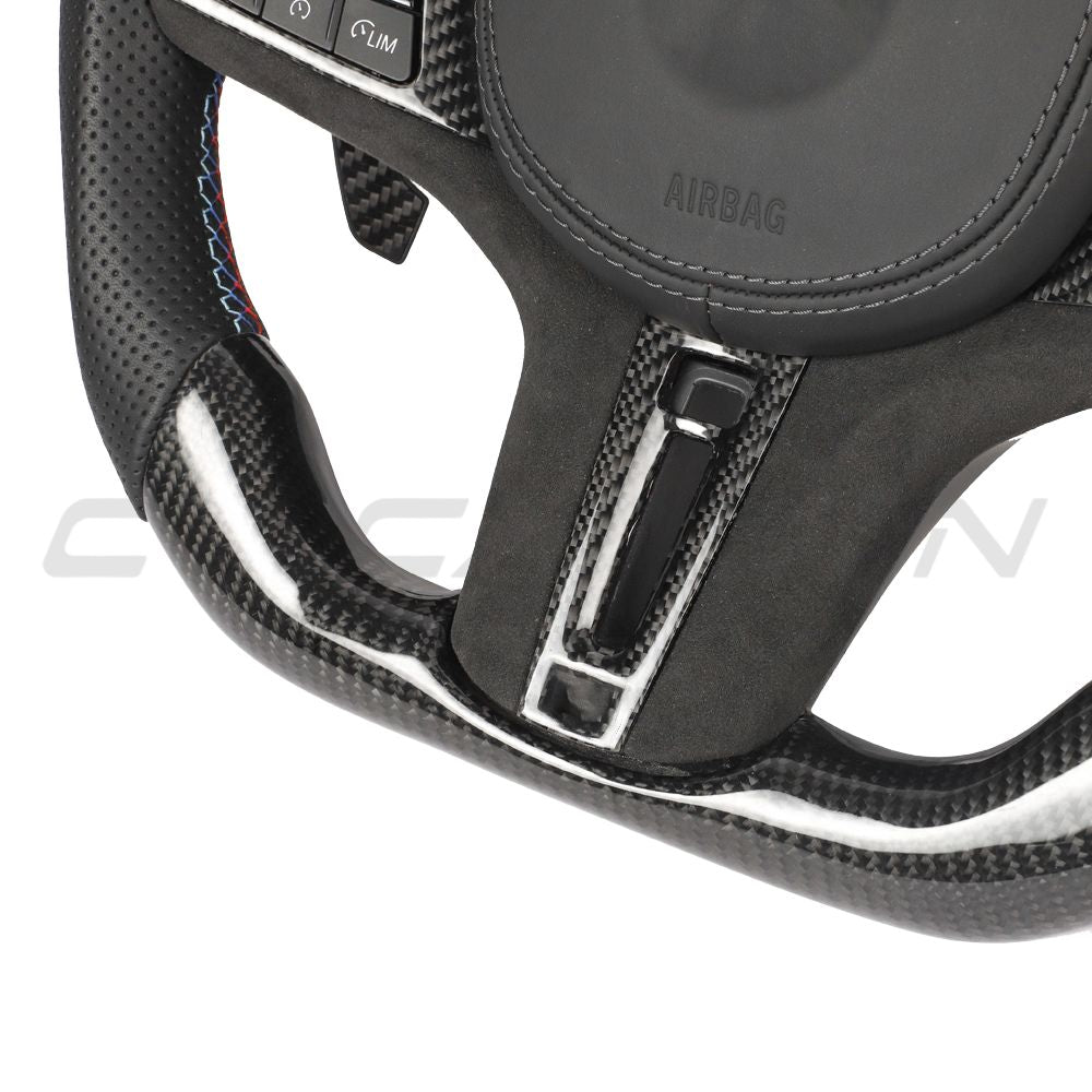 BMW Gxx CARBON FIBRE / LEATHER / FLAT BOTTOM CUSTOM STEERING WHEEL-Custom Steering Wheels-CT CARBON-CT Carbon - High-quality carbon fiber and gloss black aerodynamic parts for premium sports and luxury vehicles.