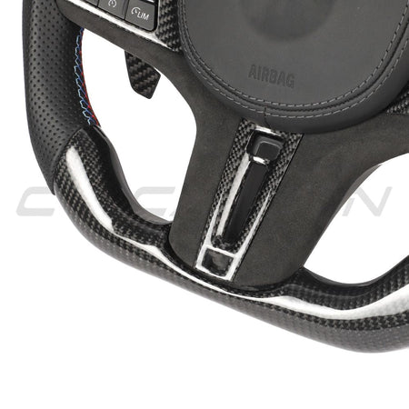 BMW Gxx CARBON FIBRE / LEATHER / FLAT BOTTOM CUSTOM STEERING WHEEL-Custom Steering Wheels-CT CARBON-CT Carbon - High-quality carbon fiber and gloss black aerodynamic parts for premium sports and luxury vehicles.