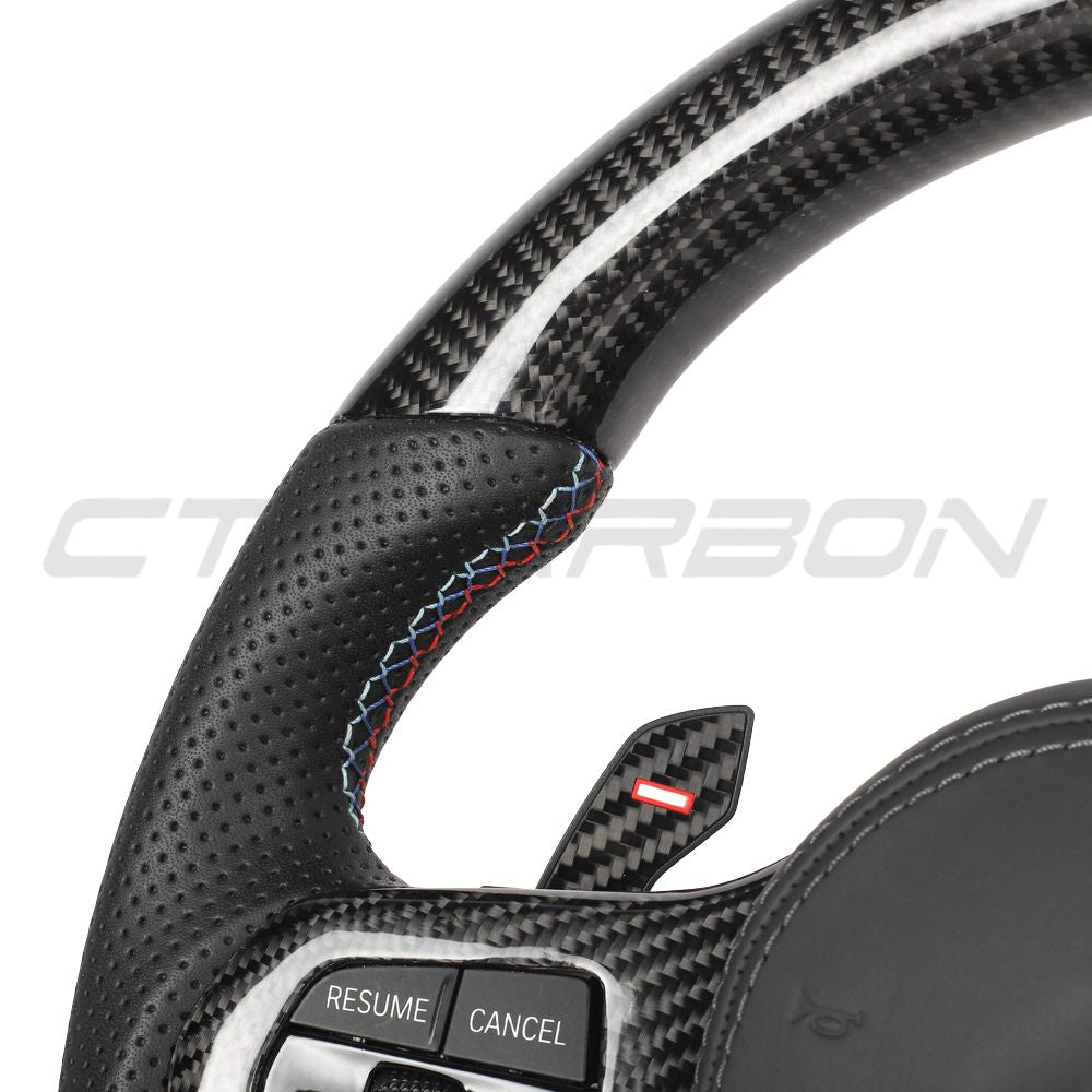 BMW Gxx CARBON FIBRE / LEATHER / FLAT BOTTOM CUSTOM STEERING WHEEL-Custom Steering Wheels-CT CARBON-CT Carbon - High-quality carbon fiber and gloss black aerodynamic parts for premium sports and luxury vehicles.