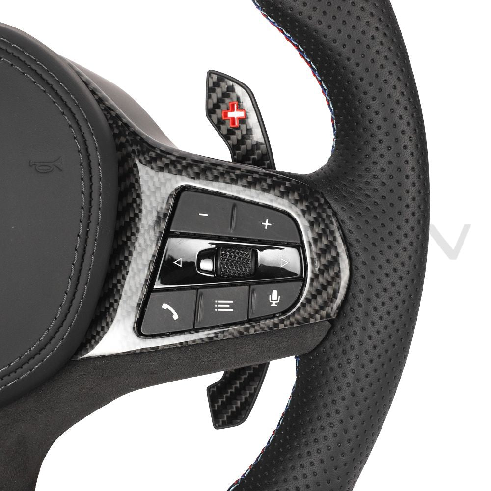 BMW Gxx CARBON FIBRE / LEATHER / FLAT BOTTOM CUSTOM STEERING WHEEL-Custom Steering Wheels-CT CARBON-CT Carbon - High-quality carbon fiber and gloss black aerodynamic parts for premium sports and luxury vehicles.