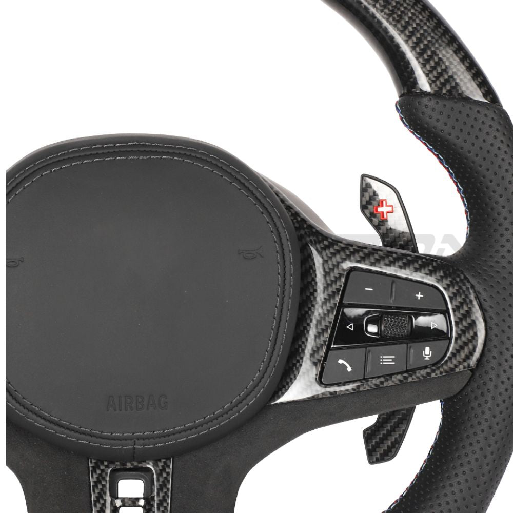 BMW Gxx CARBON FIBRE / LEATHER / FLAT BOTTOM CUSTOM STEERING WHEEL-Custom Steering Wheels-CT CARBON-CT Carbon - High-quality carbon fiber and gloss black aerodynamic parts for premium sports and luxury vehicles.
