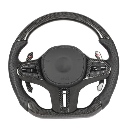 BMW Gxx CARBON FIBRE / LEATHER / FLAT BOTTOM CUSTOM STEERING WHEEL-Custom Steering Wheels-CT CARBON-CT Carbon - High-quality carbon fiber and gloss black aerodynamic parts for premium sports and luxury vehicles.