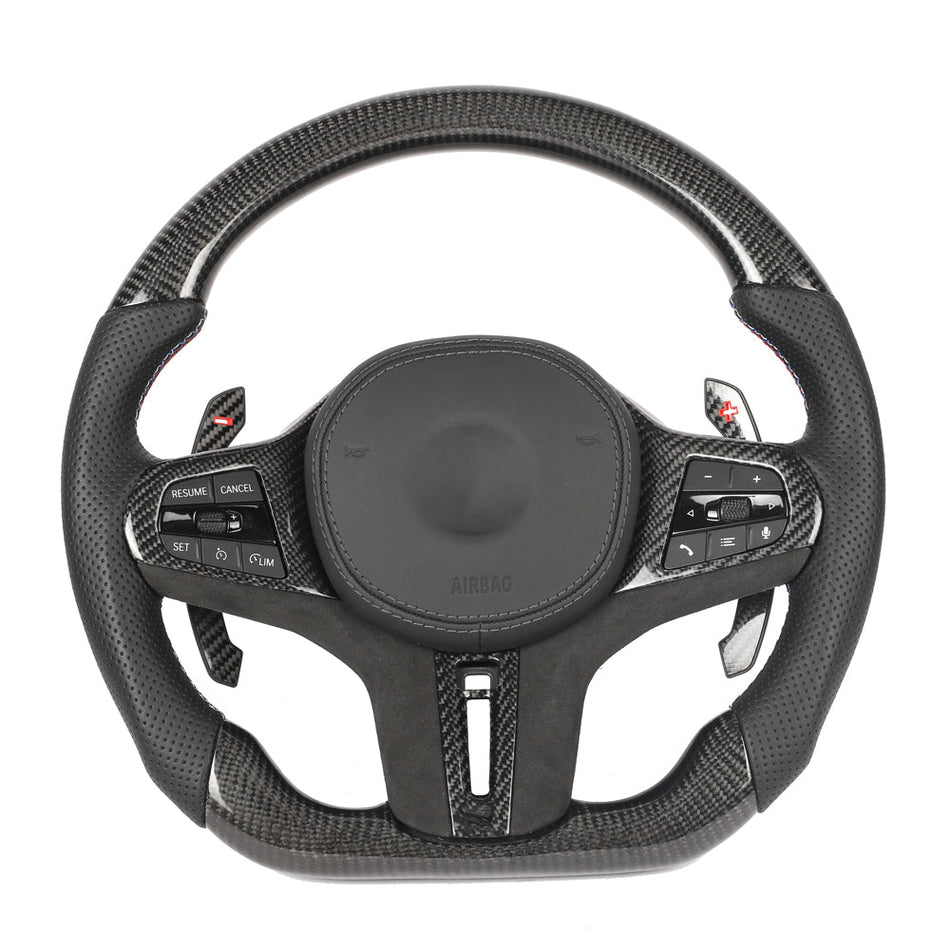 BMW Gxx CARBON FIBRE / LEATHER / FLAT BOTTOM CUSTOM STEERING WHEEL