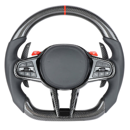 BMW Gxx LCI CARBON FIBRE / LEATHER FLAT BOTTOM CUSTOM STEERING WHEEL-Custom Steering Wheels-CT CARBON-CT Carbon - High-quality carbon fiber and gloss black aerodynamic parts for premium sports and luxury vehicles.