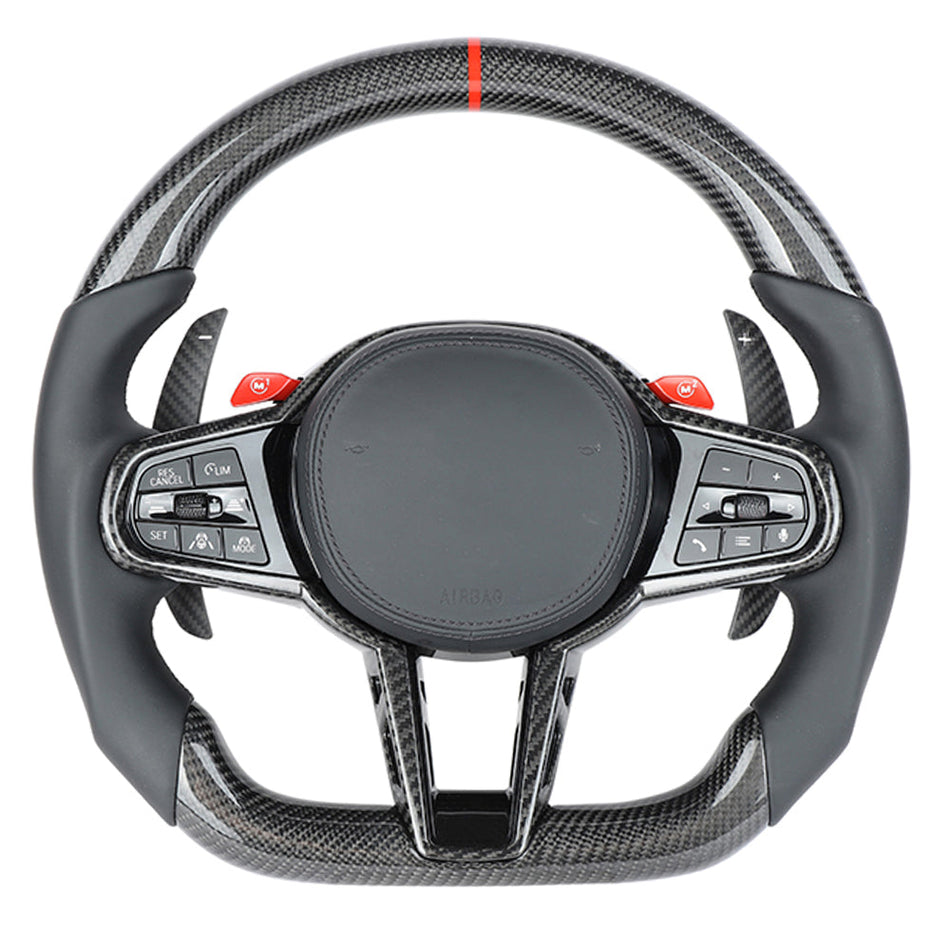 BMW Gxx LCI CARBON FIBRE / LEATHER FLAT BOTTOM CUSTOM STEERING WHEEL