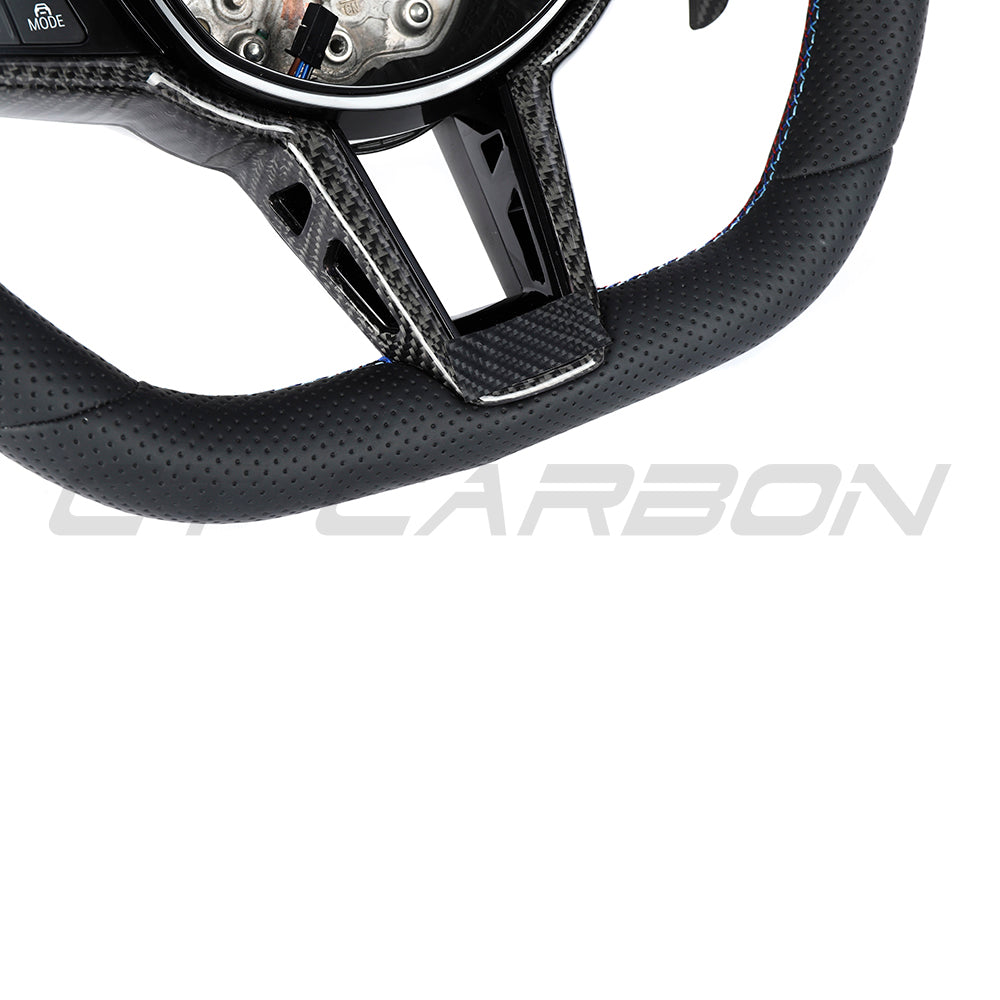 BMW Gxx LCI FULL LEATHER FLAT BOTTOM CUSTOM STEERING WHEEL-Custom Steering Wheels-CT CARBON-CT Carbon - High-quality carbon fiber and gloss black aerodynamic parts for premium sports and luxury vehicles.