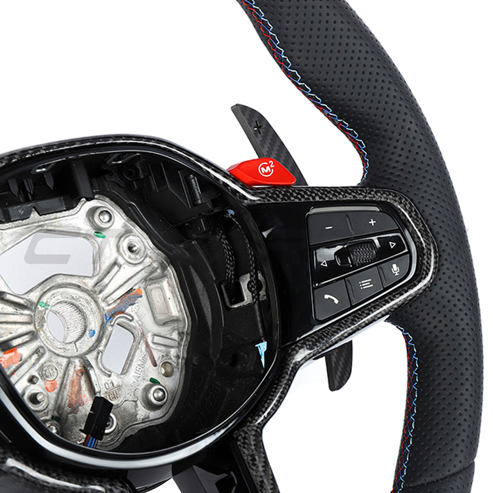 BMW Gxx LCI FULL LEATHER FLAT BOTTOM CUSTOM STEERING WHEEL-Custom Steering Wheels-CT CARBON-CT Carbon - High-quality carbon fiber and gloss black aerodynamic parts for premium sports and luxury vehicles.