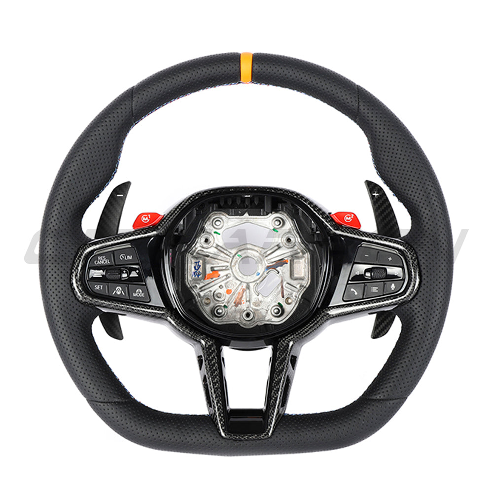 BMW Gxx LCI FULL LEATHER FLAT BOTTOM CUSTOM STEERING WHEEL-Custom Steering Wheels-CT CARBON-CT Carbon - High-quality carbon fiber and gloss black aerodynamic parts for premium sports and luxury vehicles.