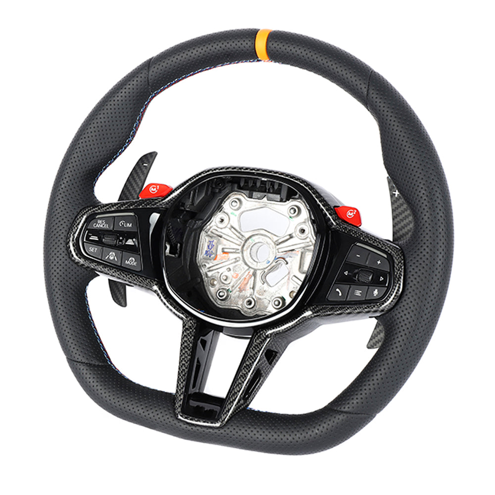BMW Gxx LCI FULL LEATHER FLAT BOTTOM CUSTOM STEERING WHEEL-Custom Steering Wheels-CT CARBON-CT Carbon - High-quality carbon fiber and gloss black aerodynamic parts for premium sports and luxury vehicles.