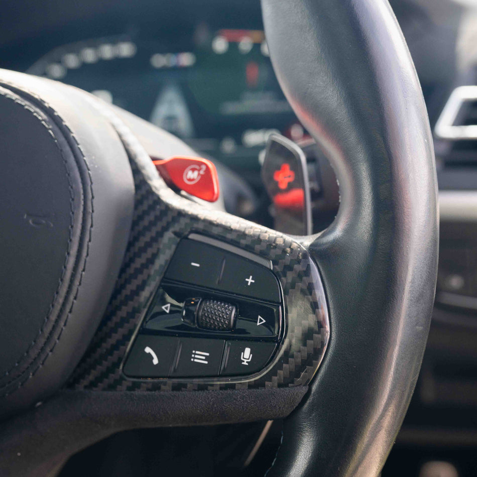 BMW Gxx M CAR CARBON FIBRE STEERING WHEEL TRIM - HEATING + ACC-Accessories-CT CARBON-CT Carbon - High-quality carbon fiber and gloss black aerodynamic parts for premium sports and luxury vehicles.