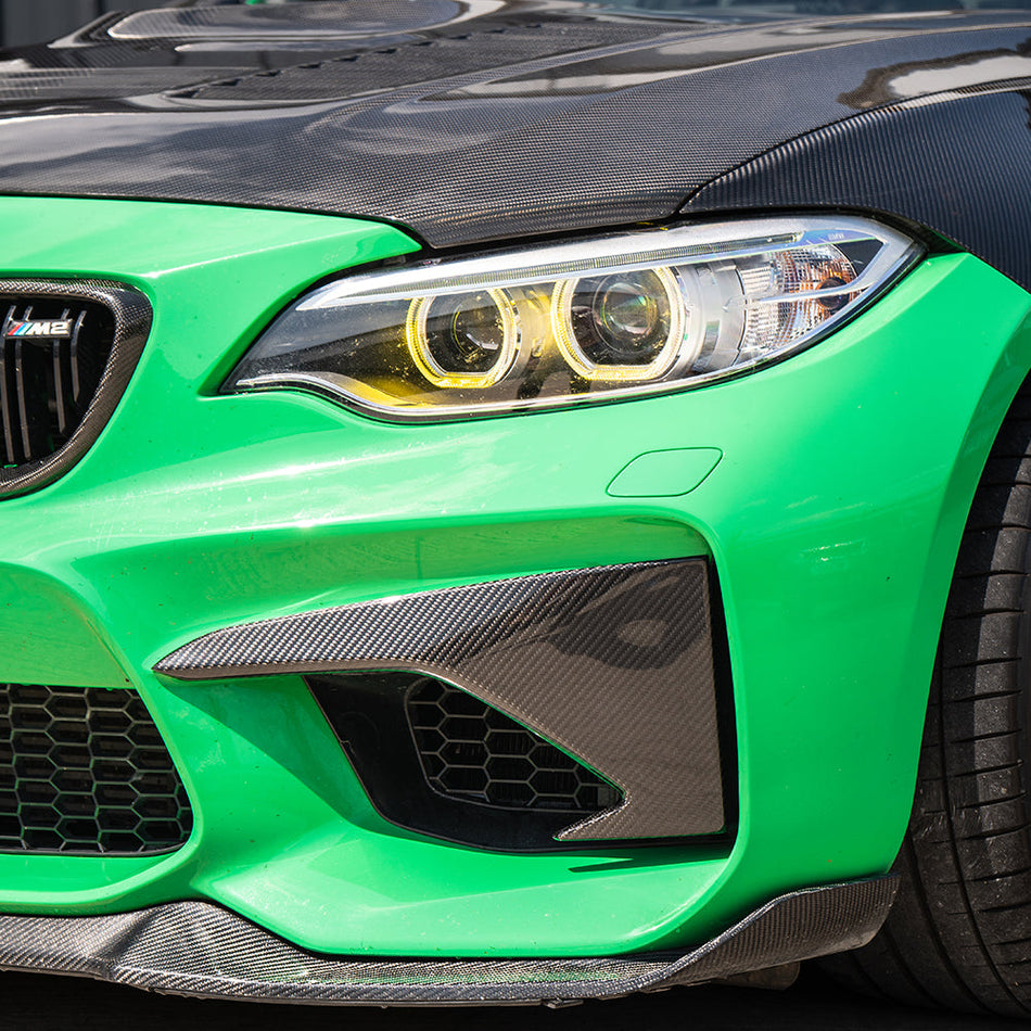 BMW M2 F87 N55 (OG) CARBON FIBRE FRONT BUMPER CORNERS-Accessories-CT CARBON-CT Carbon - High-quality carbon fiber and gloss black aerodynamic parts for premium sports and luxury vehicles.