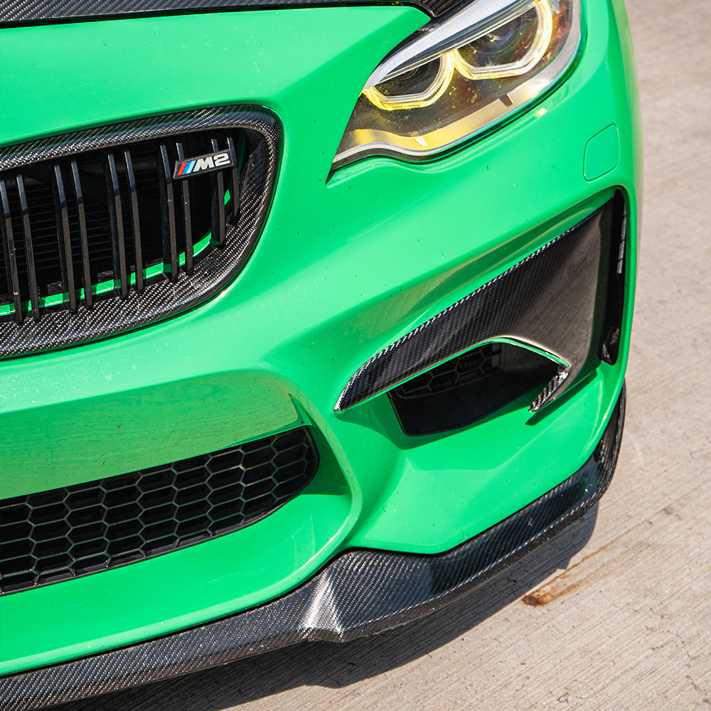 BMW M2 F87 N55 (OG) CARBON FIBRE FRONT BUMPER CORNERS-Accessories-CT CARBON-CT Carbon - High-quality carbon fiber and gloss black aerodynamic parts for premium sports and luxury vehicles.