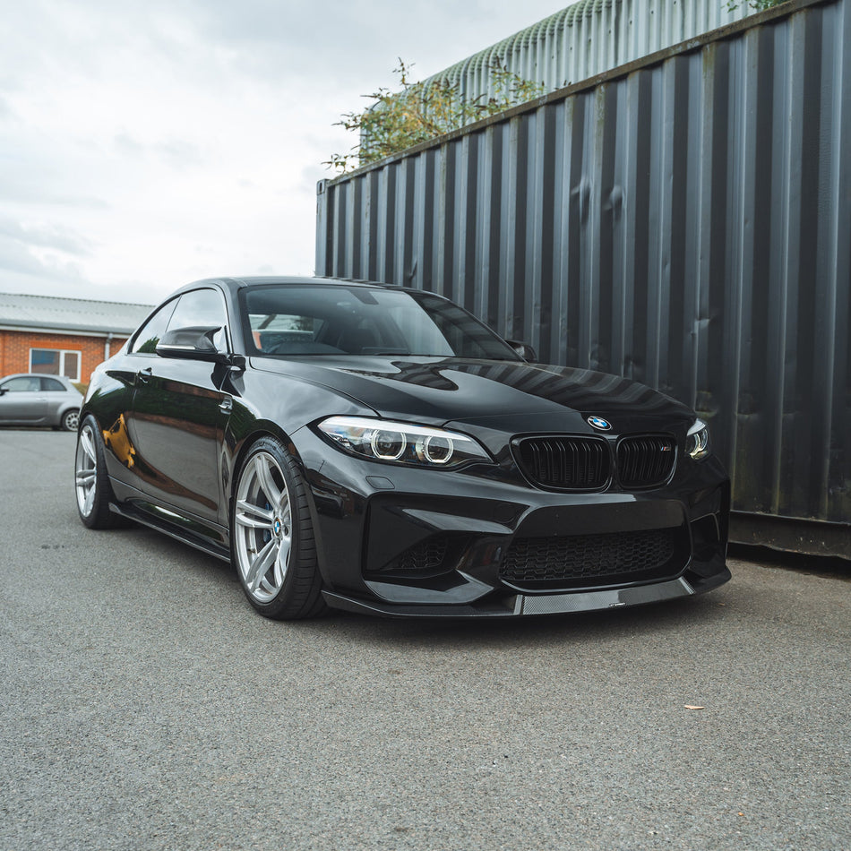 BMW M2 F87 N55(OG) CARBON FIBRE SPLITTER - M4 CS STYLE-Splitter-CT CARBON-CT Carbon - High-quality carbon fiber and gloss black aerodynamic parts for premium sports and luxury vehicles.