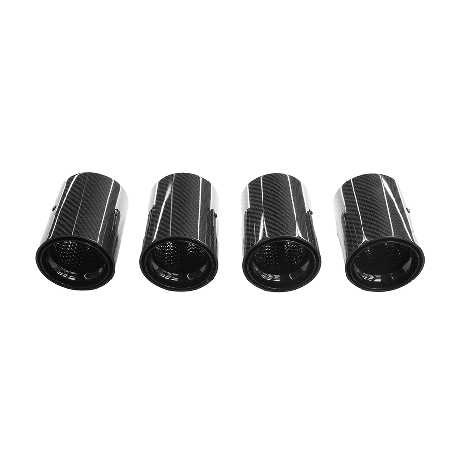 BMW M2/M3/M4/M5 F10/F80/F82/F83/F87 CARBON FIBRE EXHAUST TIPS - BLACK x4-Exhaust Tips-CT CARBON-CT Carbon - High-quality carbon fiber and gloss black aerodynamic parts for premium sports and luxury vehicles.