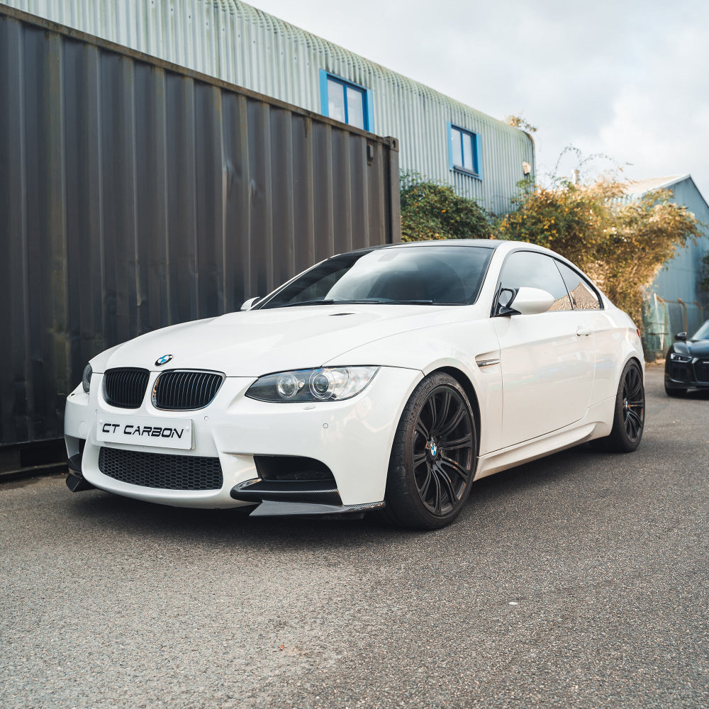 BMW M3 E92/E90 CARBON FRONT CANARD SPLITTERS - MP STYLE-Splitter-CT CARBON-CT Carbon - High-quality carbon fiber and gloss black aerodynamic parts for premium sports and luxury vehicles.