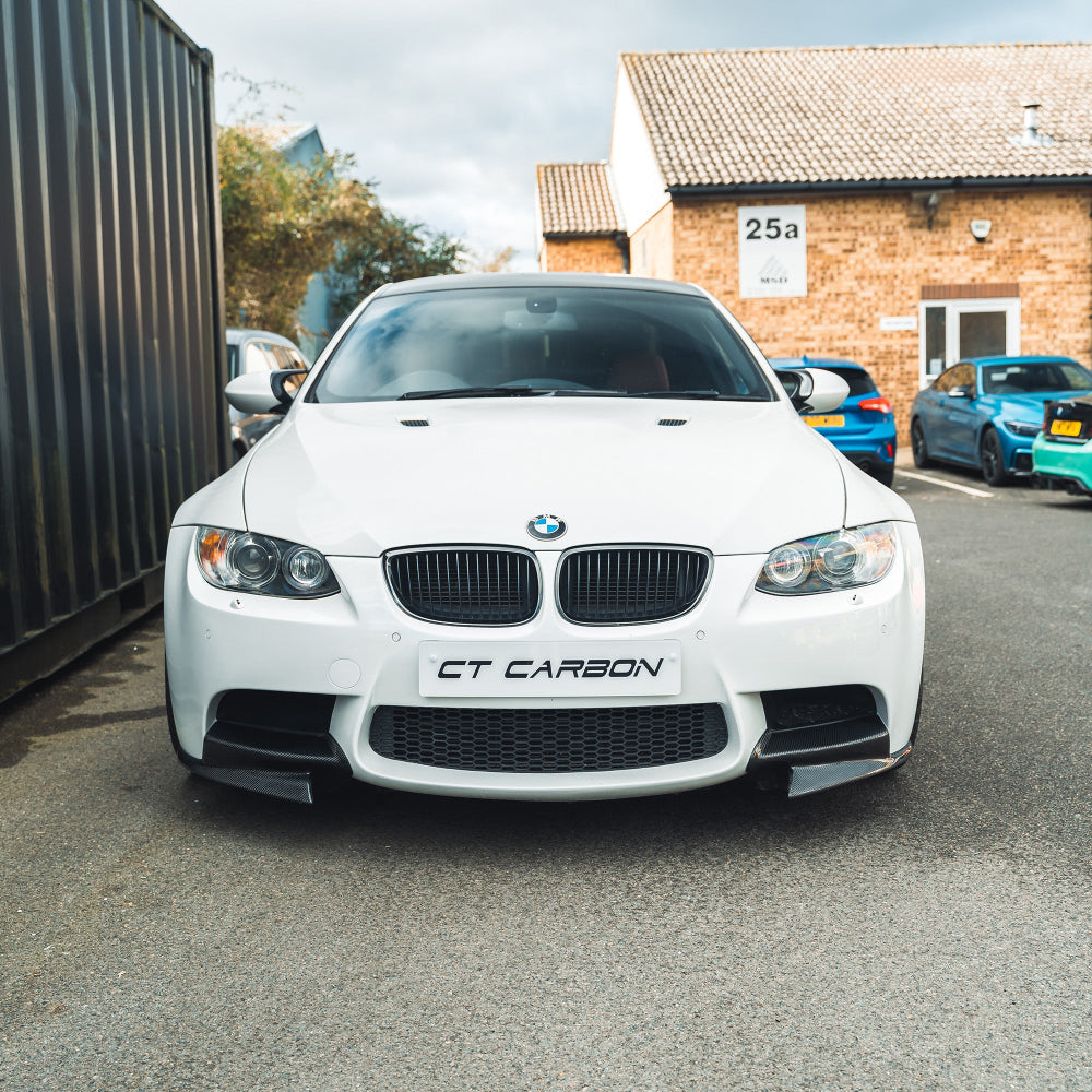BMW M3 E92/E90 CARBON FRONT CANARD SPLITTERS - MP STYLE-Splitter-CT CARBON-CT Carbon - High-quality carbon fiber and gloss black aerodynamic parts for premium sports and luxury vehicles.