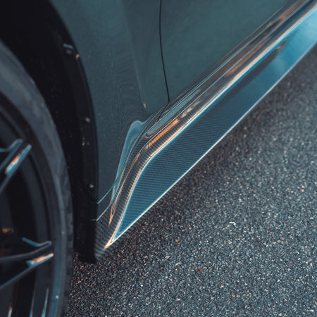 BMW M3 G80/G81 CARBON FIBRE SIDE SKIRT REPLACEMENT - V3-Side Skirts-CT CARBON-CT Carbon - High-quality carbon fiber and gloss black aerodynamic parts for premium sports and luxury vehicles.