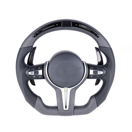 BMW FXX MATTE CARBON FIBRE & LEATHER LED FLAT BOTTOM CUSTOM STEERING WHEEL