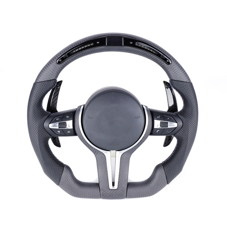 BMW FXX MATTE CARBON FIBRE & LEATHER LED FLAT BOTTOM CUSTOM STEERING WHEEL