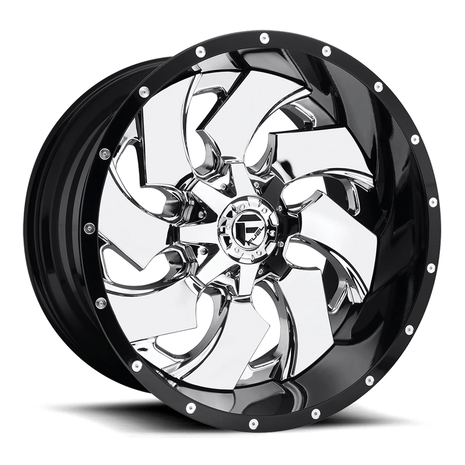 Fuel 2PC D240 CLEAVER 22x10 ET-13 5x139.7/150 Chrome w/ Gloss Black Lip