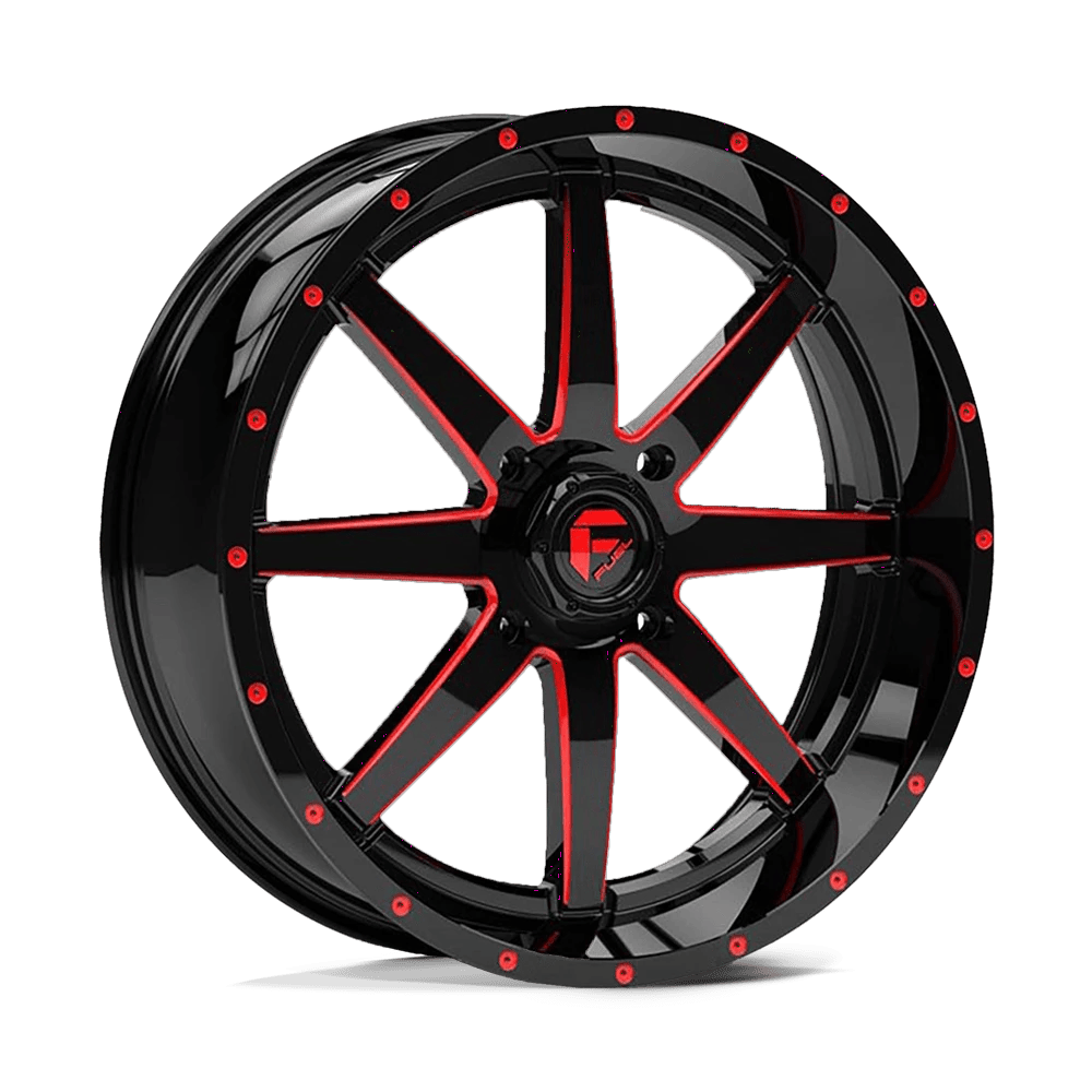 Fuel UTV D650 MAVERICK UTV 20x7 ET13 4x156 Gloss Black Milled w/ Red Tint
