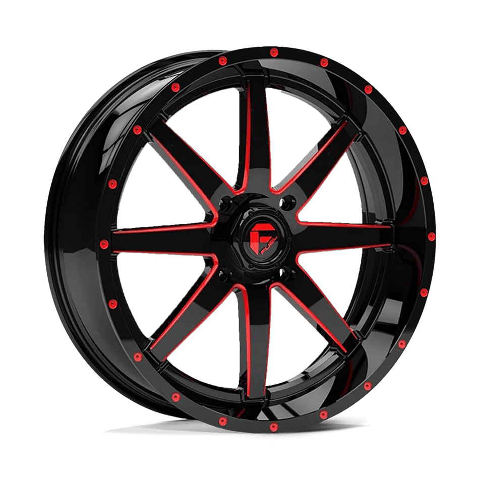 Fuel UTV D650 MAVERICK UTV 20x7 ET13 4x156 Gloss Black Milled w/ Red Tint