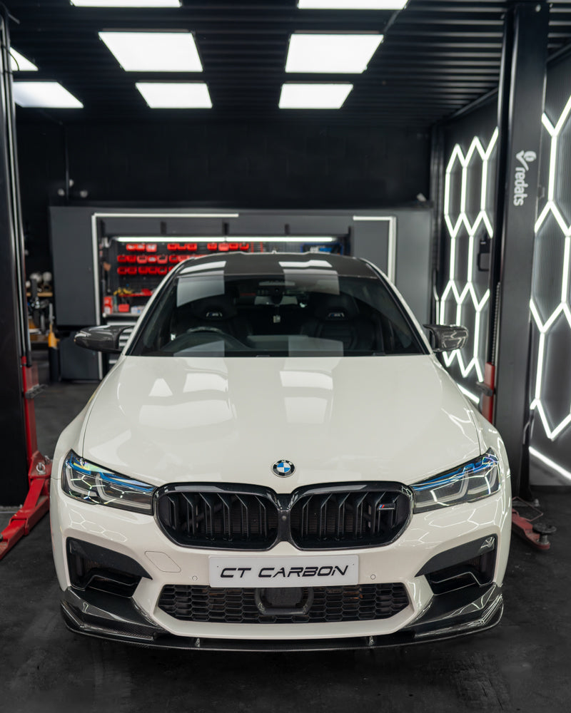 BMW F90 M5 & M5C COMPETITION CARBON FIBRE SPLITTER - 3D STYLE-Splitter-CT CARBON-CT Carbon - High-quality carbon fiber and gloss black aerodynamic parts for premium sports and luxury vehicles.