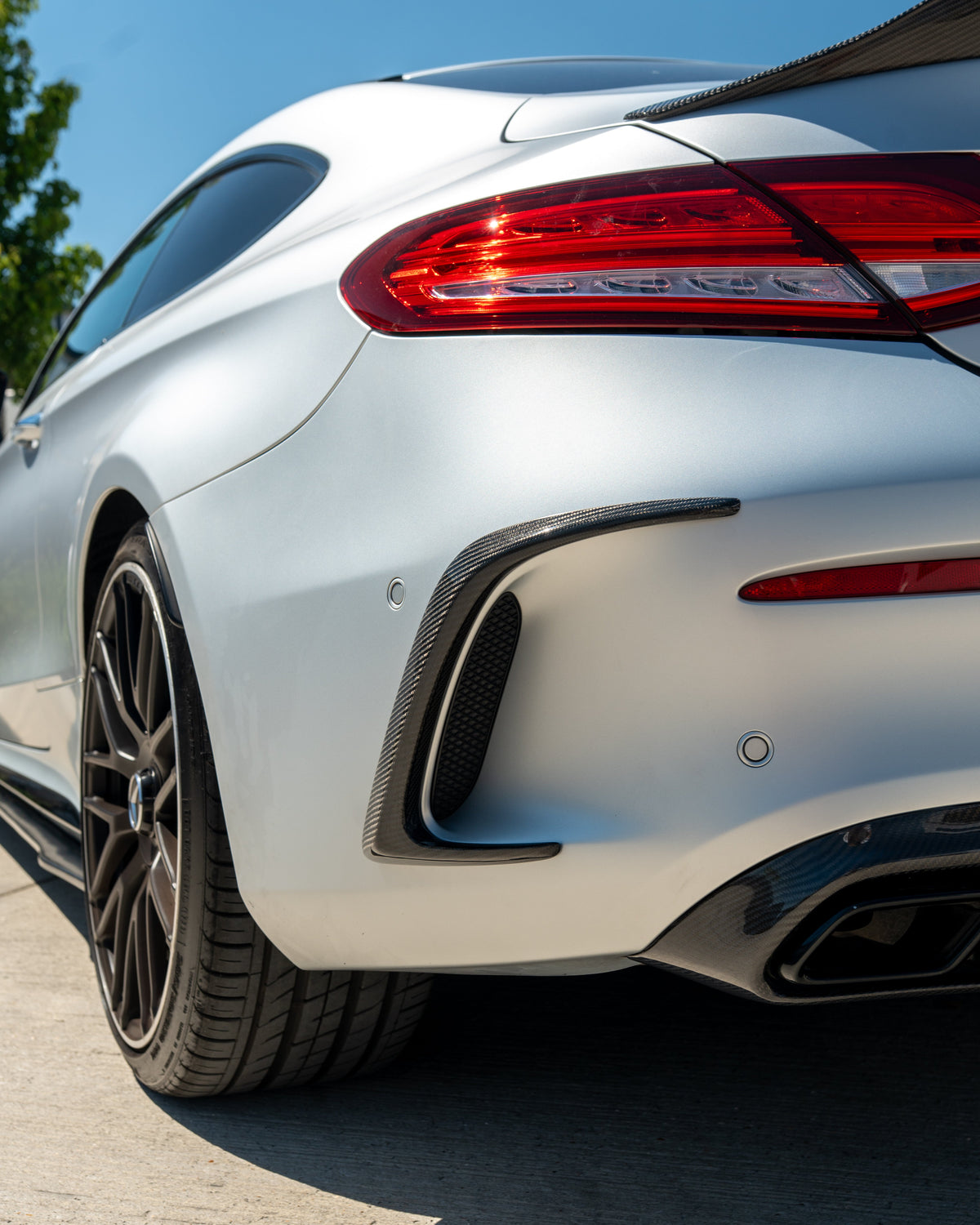 MERCEDES W205 C63 & C63S COUPE 2DR REAR BUMPER CARBON FIBRE CANARDS-Accessories-CT CARBON-CT Carbon - High-quality carbon fiber and gloss black aerodynamic parts for premium sports and luxury vehicles.