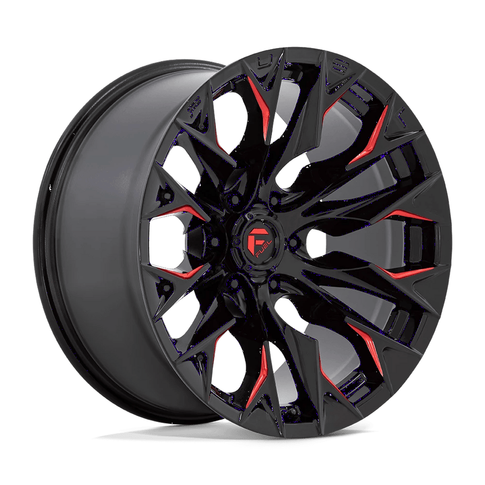 Fuel 1PC D823 FLAME 24x12 ET-44 5x127 Gloss Black Milled w/ Candy Red