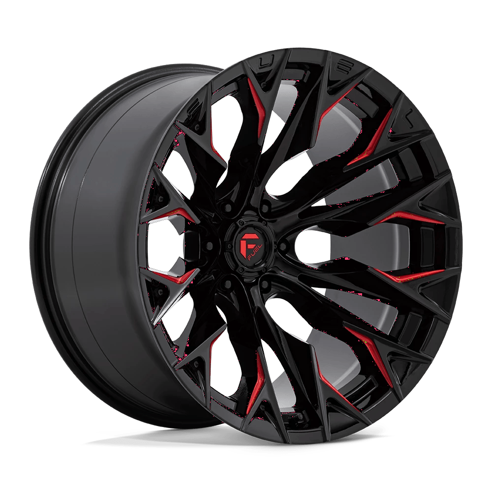 Fuel 1PC D823 FLAME 22x12 ET-44 6x139.7 Gloss Black Milled w/ Candy Red