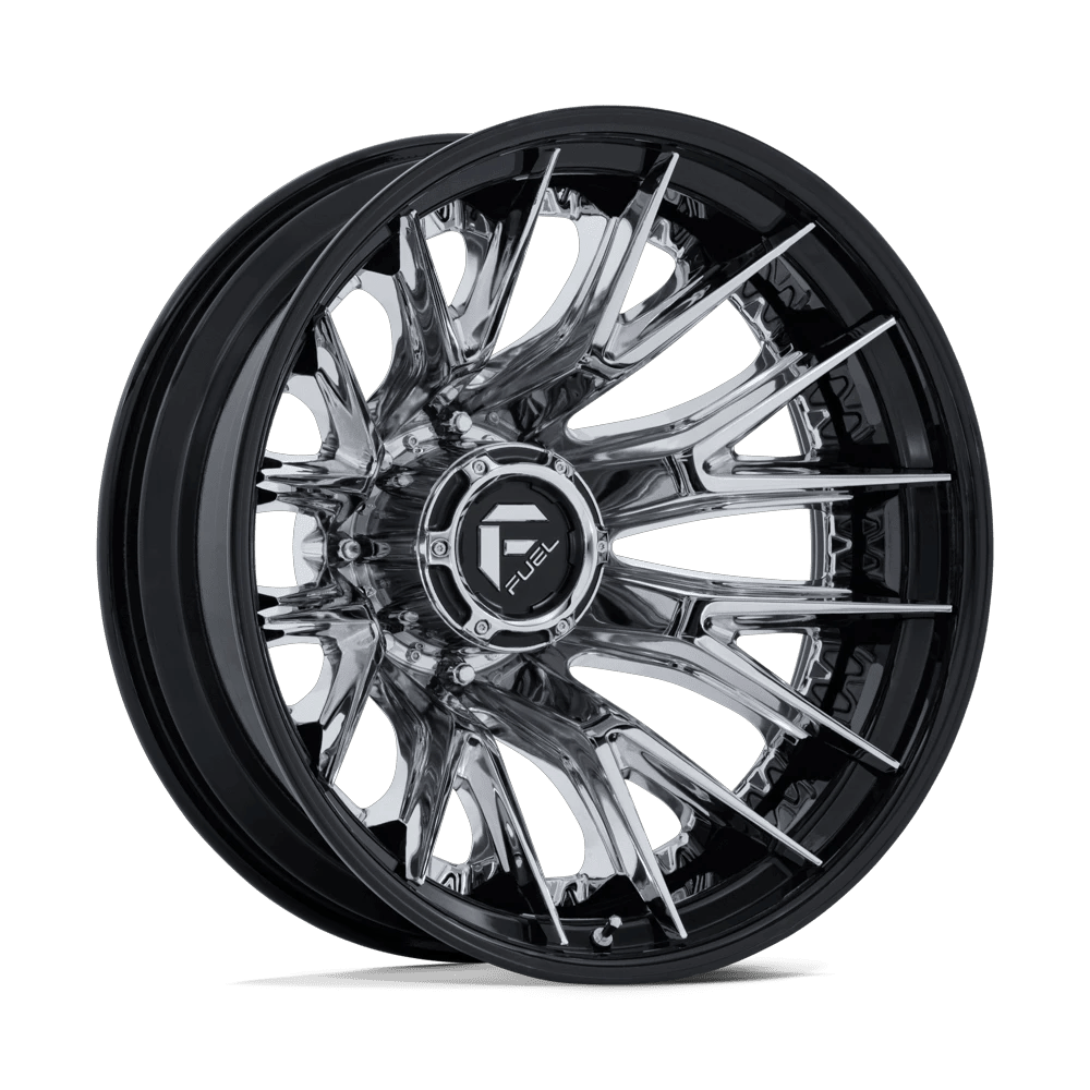 Fuel 1PC D407 CATALYST DUALLY 24x8.25 ET-221 8x210 Chrome w/ Gloss Black Lip
