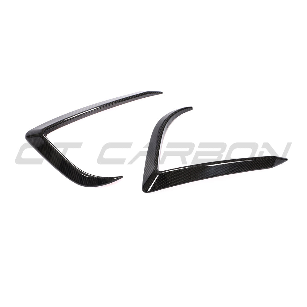 TESLA MODEL 3 2017-2023 CARBON FIBRE FRONT BUMPER CANARDS-Accessories-CT CARBON-CT Carbon - High-quality carbon fiber and gloss black aerodynamic parts for premium sports and luxury vehicles.