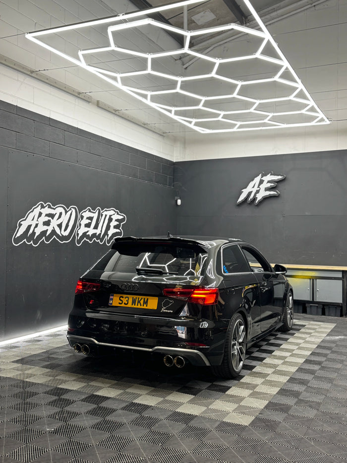 Audi S3 8V rear three-quarter view after the rear diffuser and spoiler were fitted – Aero Elite