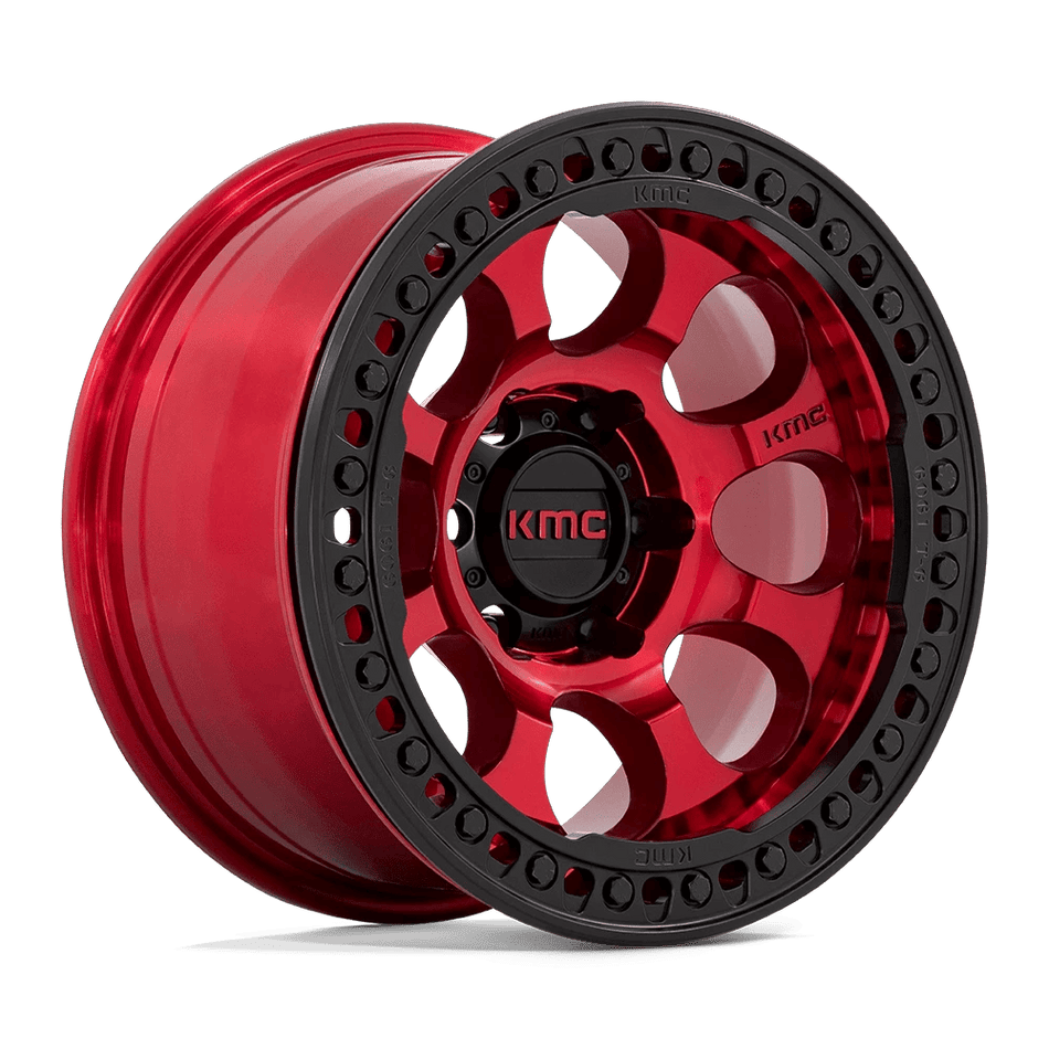 KMC KM237 RIOT BEADLOCK 17x8.5 ET0 6x139.7 Candy Red w/ Satin Black Ring